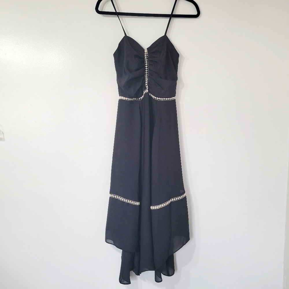 Parker Ruched Eyelet Asymmetrical Sheath Dress in Black Size XS - Picture 3 of 13